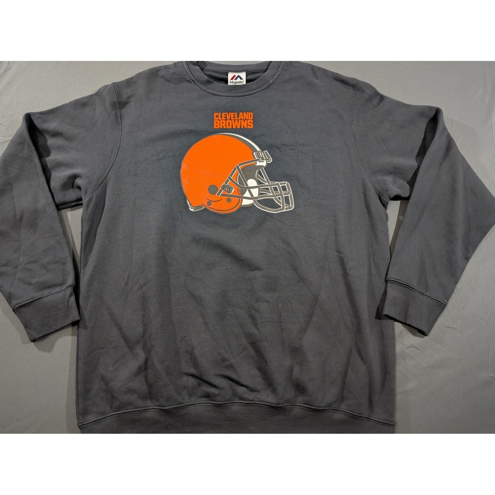 Majestic Cleveland Browns Crewneck Sweatshirt Gray Helmet Graphic Mens Large